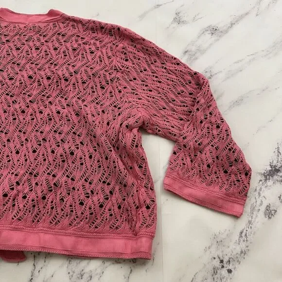 Sigrid Olsen Vintage y2k Cropped Cardigan Sweater Size XL Pink Brown Crochet Bow - Picture 10 of 11